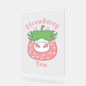 ピンクのイチゴクラシック牛Tシャツ アクリルサイン (傾斜)