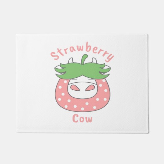 ピンクのイチゴクラシック牛Tシャツ ドアマット (正面)