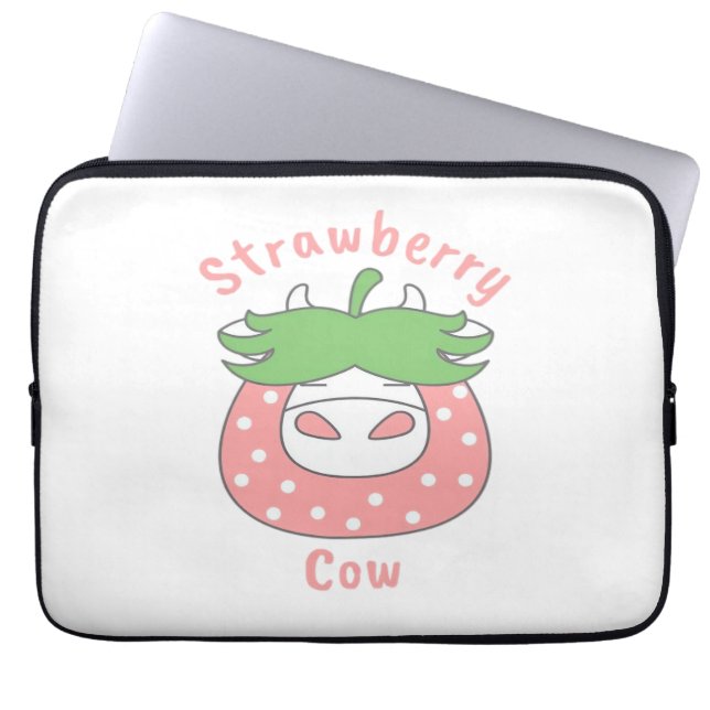 ピンクのイチゴクラシック牛Tシャツ ラップトップスリーブ (正面)