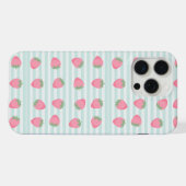 ピンクのイチゴストライプ iPhoneケース (裏面横)