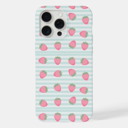 ピンクのイチゴストライプ iPhoneケース (裏面)