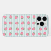 ピンクのイチゴストライプ iPhoneケース (裏面横)