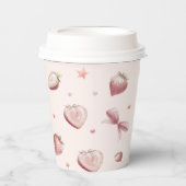 ピンクのイチゴハートリボンスター 紙コップ (正面)