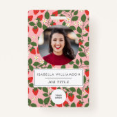 ピンクのイチゴユニークフルーツ従業員の写真ID バッジ (正面)