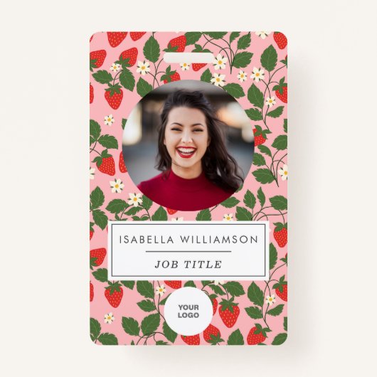 ピンクのイチゴユニークフルーツ従業員の写真ID バッジ (正面)