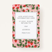 ピンクのイチゴユニークフルーツ従業員の写真ID バッジ (裏面)