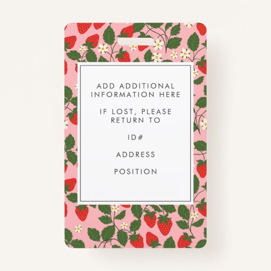 ピンクのイチゴユニークフルーツ従業員の写真ID バッジ (裏面)
