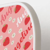 ピンクのイチゴ名前をカスタムするかわいい ピックルボールラケット (左詳細)