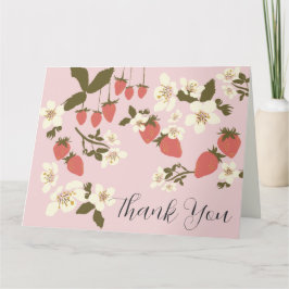 ピンクのイチゴ折り畳みサンキューカード サンキューカード
