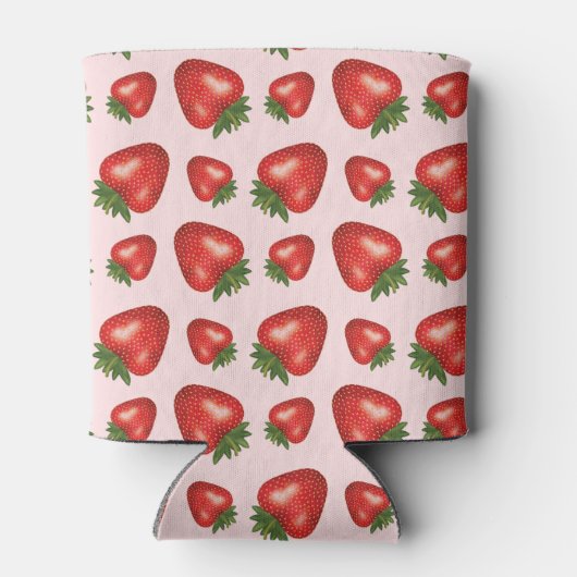 ピンクのイチゴ果柄と名前をカスタムする 缶クーラー (裏面)