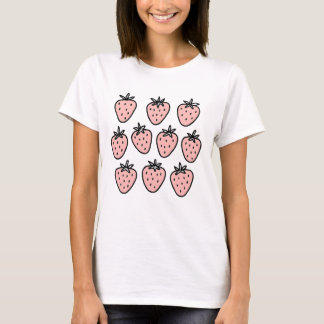 ピンクのイチゴ柄 – かわいい手描きのフルーツドゥードゥル Tシャツ
