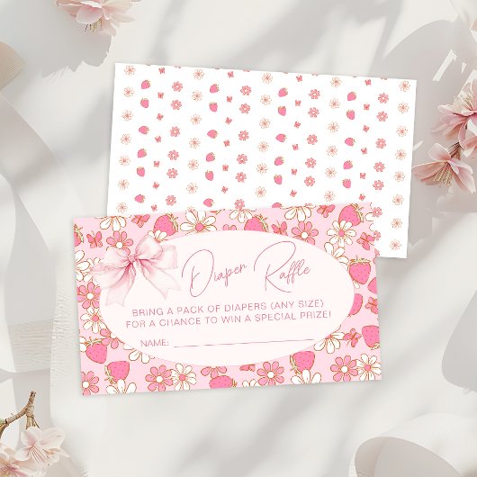 ピンクのイチゴ甘い赤ちゃんシャワーおむつラッフル エンクロージャーカード