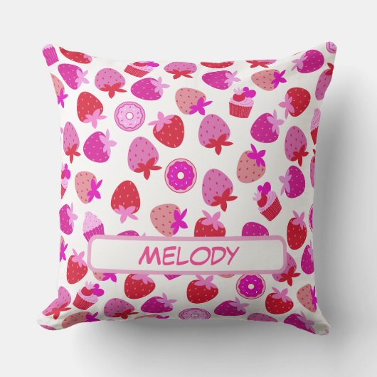 ピンクのイチゴ畑サマーフルーツ クッション (正面)
