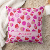 ピンクのイチゴ畑サマーフルーツ クッション (ブランケット)