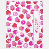 ピンクのイチゴ畑サマーフルーツ フリースブランケット (正面)