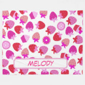 ピンクのイチゴ畑サマーフルーツ フリースブランケット (正面(横))