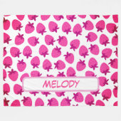 ピンクのイチゴ畑サマーベーカリー果実 フリースブランケット (正面(横))