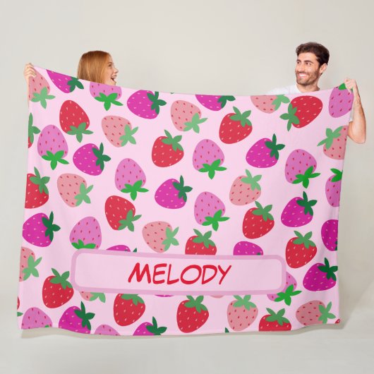 ピンクのイチゴ畑サマーベーカリー果実 フリースブランケット (インサイチュ)