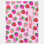 ピンクのイチゴ畑サマーベーカリー果実 フリースブランケット (正面)
