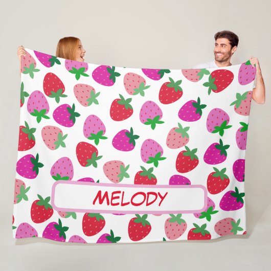ピンクのイチゴ畑サマーベーカリー果実 フリースブランケット (インサイチュ)