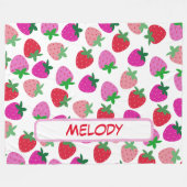 ピンクのイチゴ畑サマーベーカリー果実 フリースブランケット (正面(横))