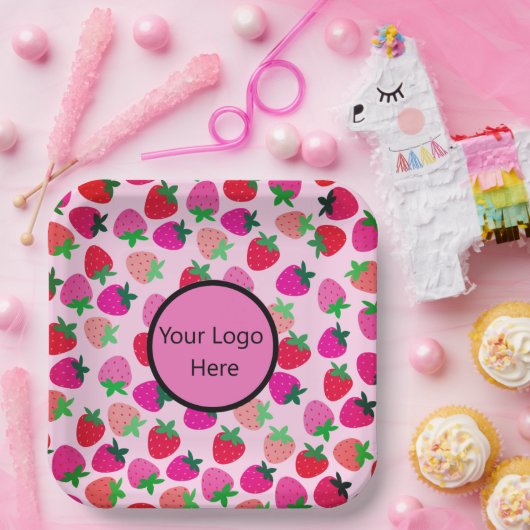 ピンクのイチゴ畑サマーベーカリー果実 ペーパープレート (パーティー)