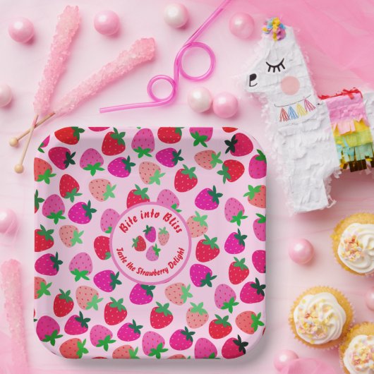 ピンクのイチゴ畑サマーベーカリー果実 ペーパープレート (パーティー)