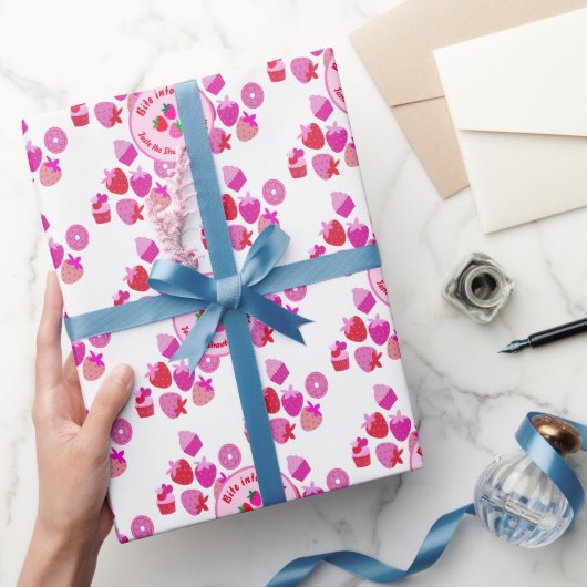 ピンクのイチゴ畑サマーベーカリー果実 ラッピングペーパー (ギフト)