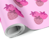 ピンクのイチゴ畑夏かわいいフルーツ ラッピングペーパー (ロールコーナー)