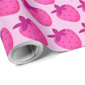 ピンクのイチゴ畑夏かわいいフルーツ ラッピングペーパー (ロールコーナー)