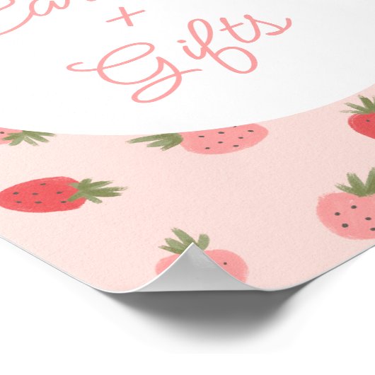 ピンクのイチゴ誕生日パーティーカードとギフト ポスター (角)