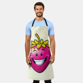 ピンクのイチゴ エプロン (着用した状態)