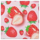 ピンクのイチゴ ファブリック (クローズアップ)