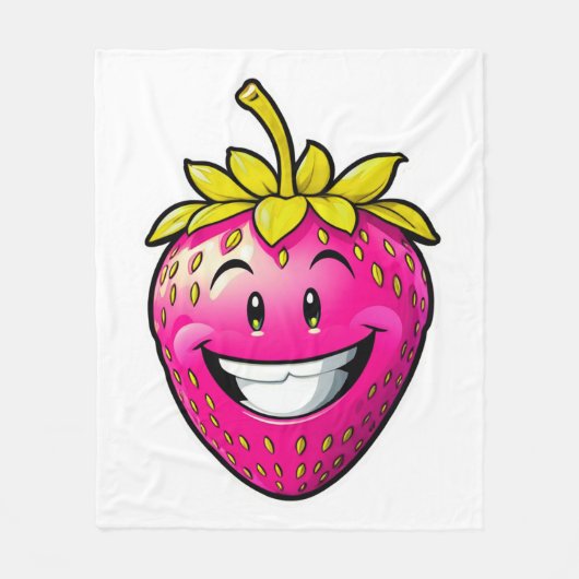 ピンクのイチゴ フリースブランケット (正面)