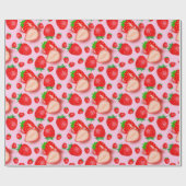 ピンクのイチゴ ラッピングペーパー (フラット)