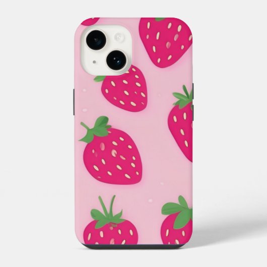 ピンクのイチゴiPhone 14ケース iPhoneケース (裏面)