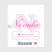 ピンクのイニシャルと名前の意味 Novalie シール (シート)