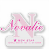 ピンクのイニシャルと名前の意味 Novalie シール (正面)