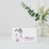 ピンクのイヤリングをつけた美しい女性のロゴ 名刺 (スタンド正面)