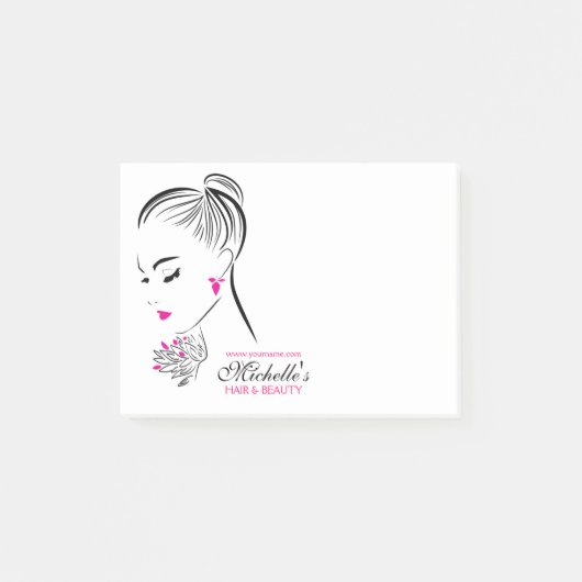 ピンクのイヤリングを持つ美しい女性ブランディング ポストイット (正面)