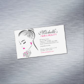 ピンクのイヤリングを持つ美しい女性ブランディング マグネット名刺 (インサイチュ)