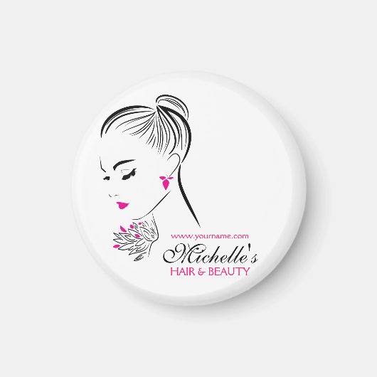 ピンクのイヤリングを持つ美しい女性ブランディング マグネット (正面)