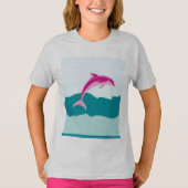 ピンクのイルカのテーマのワイシャツ Tシャツ (正面)