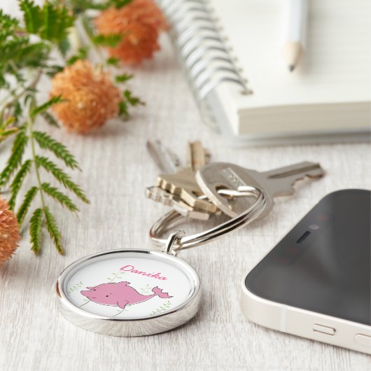 ピンクのイルカの女の子の一流のキーホルダーのKeychainのギフト キーホルダー (側面)