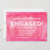 ピンクのインクが巻き上がって「Engaged！」エンゲージメントパーティー 招待状 (正面)