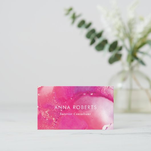 ピンクのインク色の名刺 名刺 (スタンド正面)