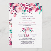 ピンクのインスピレーションの花柄の結婚式招待状 招待状 (正面/裏面)