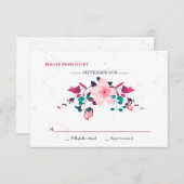 ピンクのインスピレーションの花柄RSVP 出欠カード (正面/裏面)