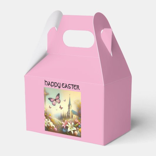 ピンクのイースターのお菓子ボックス フェイバーボックス (正面サイド)