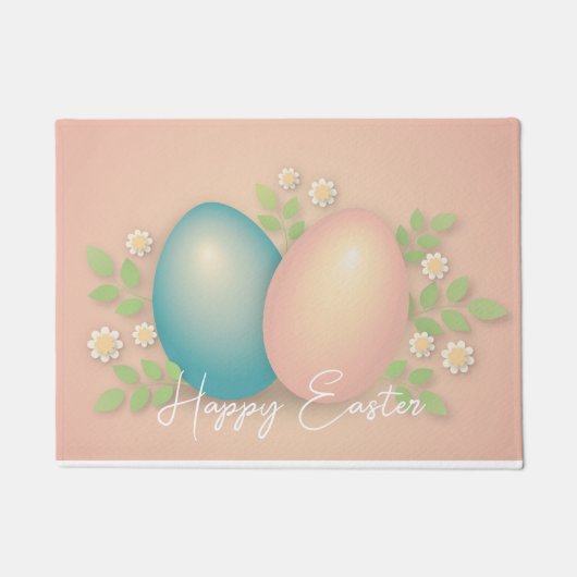 ピンクのイースターエッグと春の花 ドアマット (正面)